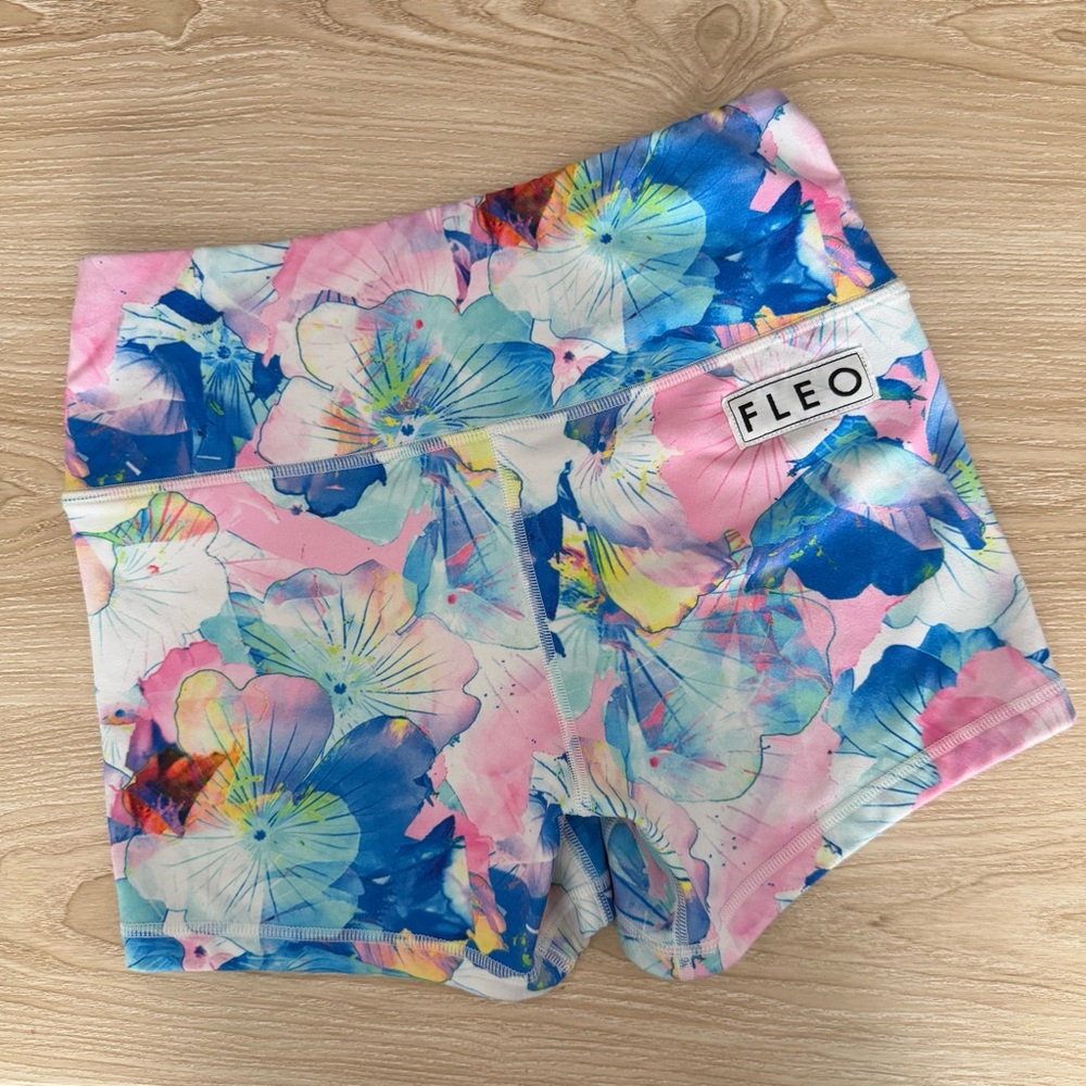 Fleo Small Mermaid Floral Shorts Pastel Colorful Watercolor Workout Gym Run